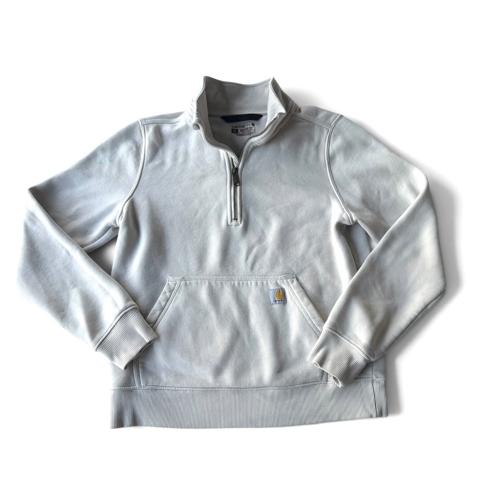 Carhartt Women's Small Relaxed Fit 1/4 Zip Sweatshirt Bone Workwear GUC TS5657-W
